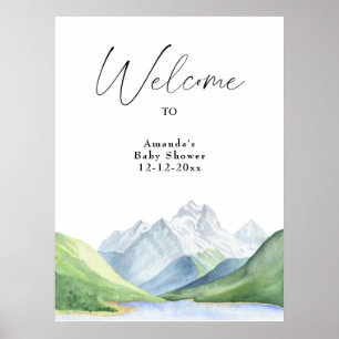Poster Aquarelle montagnes accueil baby shower