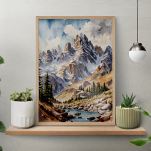 Poster Aquarelle Montagnes modernes