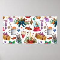 Aquarelle Motif avec ornement de Noël Vintage
