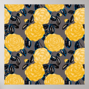 Poster Aquarelle motif sans couture avec fleurs de caméli