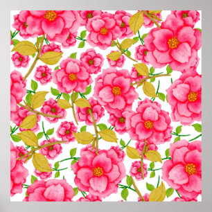 Poster Aquarelle motif sans couture avec fleurs. Vintage