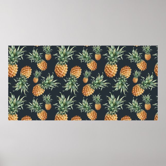 Poster Aquarelle motif transparent avec ananas mûr. H (Devant)