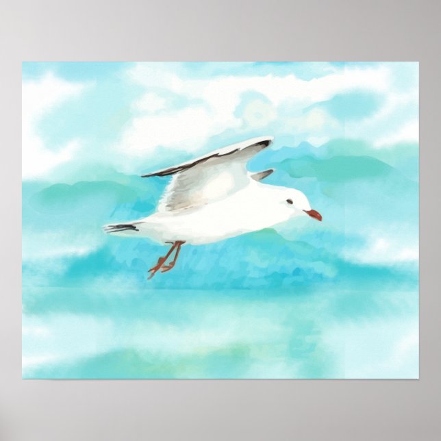 Poster Aquarelle Mouette dans la pluie Blue Lake Art (Devant)