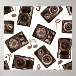 Poster Aquarelle Musique Haut-parleurs Sepia Motif