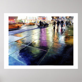 Poster Aquarelle New York "Neon Rain"