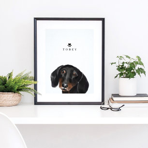 Poster Aquarelle noire Dachshund Illustration Nom du chie