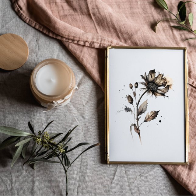 Poster Aquarelle noire d'encre de fleur sèche (Créateur téléchargé)