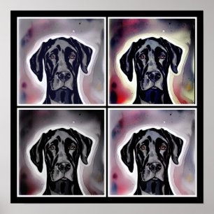 Poster Aquarelle noire Great Dane Art Abstrait