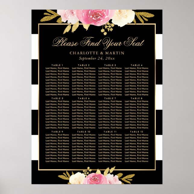 Poster Aquarelle noire Mariage floral Graphique 12 (Devant)