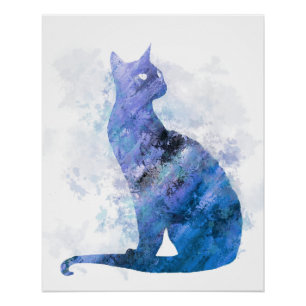 Poster Aquarelle numérique bleu Splash Siamese Cat 726