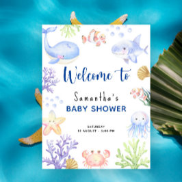 Poster Aquarelle océan animaux baby shower bienvenue