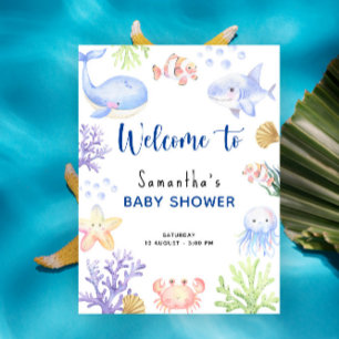 Poster Aquarelle océan animaux baby shower bienvenue