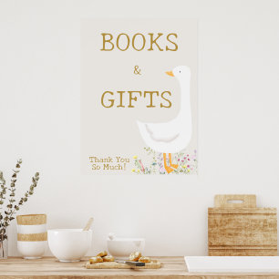 Poster Aquarelle Oie Baby shower Floral Livres Cadeaux