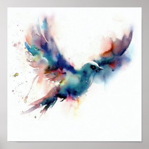 Poster Aquarelle oiseau dans l'affiche d'art en vol