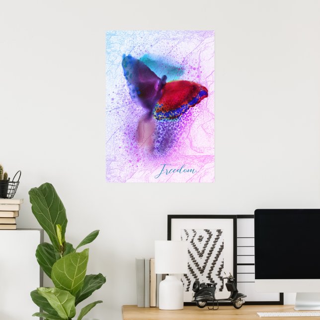 Poster Aquarelle Ombre Papillon rose et violet (Bureau à domicile)