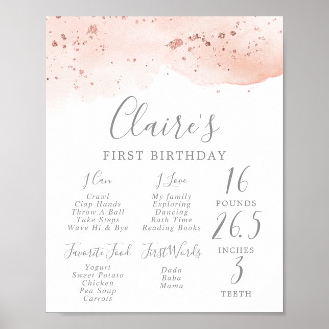 Poster Aquarelle or rose Premier anniversaire Jalon Signa (Devant)