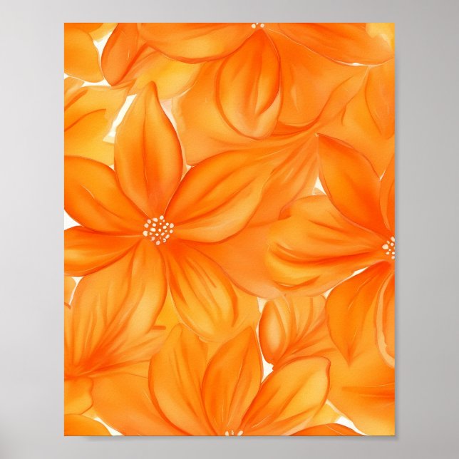 Poster Aquarelle orange floral botanique dynamique (Devant)