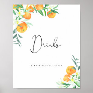 Poster Aquarelle oranges Boissons servez-vous