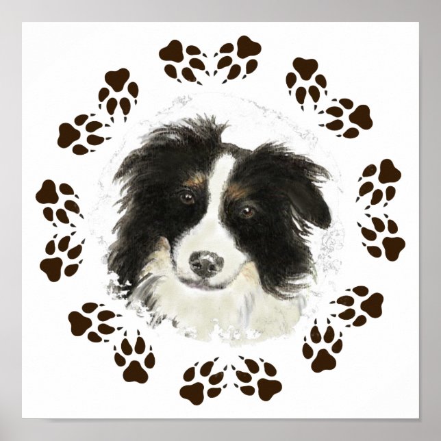 Poster Aquarelle originale Bordure Collie Chien animal (Devant)