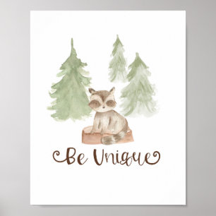 Poster Aquarelle Ours Bois Amis Être unique Pépinière