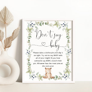 Poster Aquarelle ours Ne pas dire jeu de baby shower Post