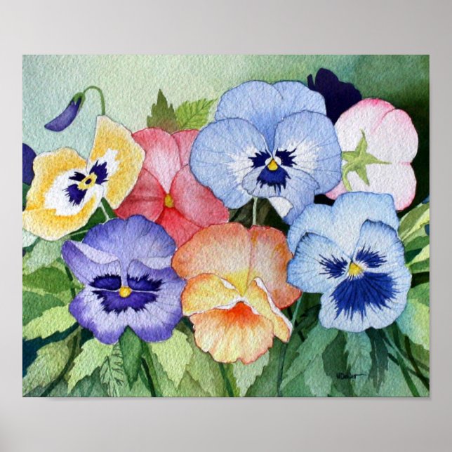 Poster Aquarelle Pansies II Art Imprimer (Devant)