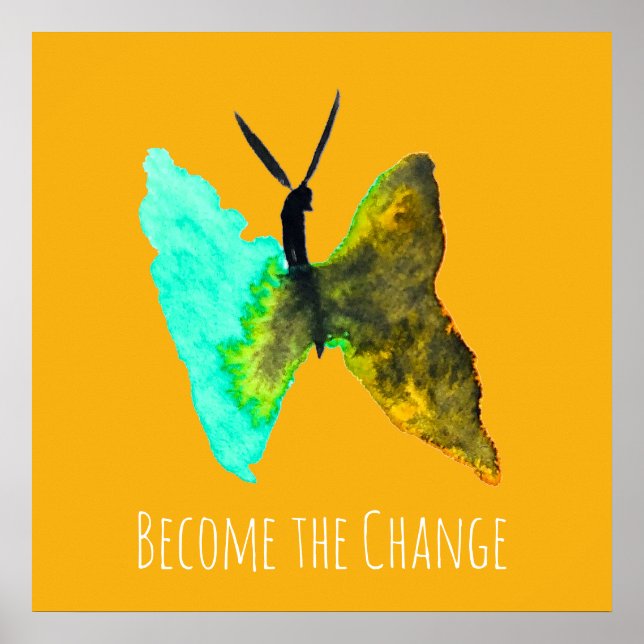 Poster Aquarelle papillon aqua joli (Devant)