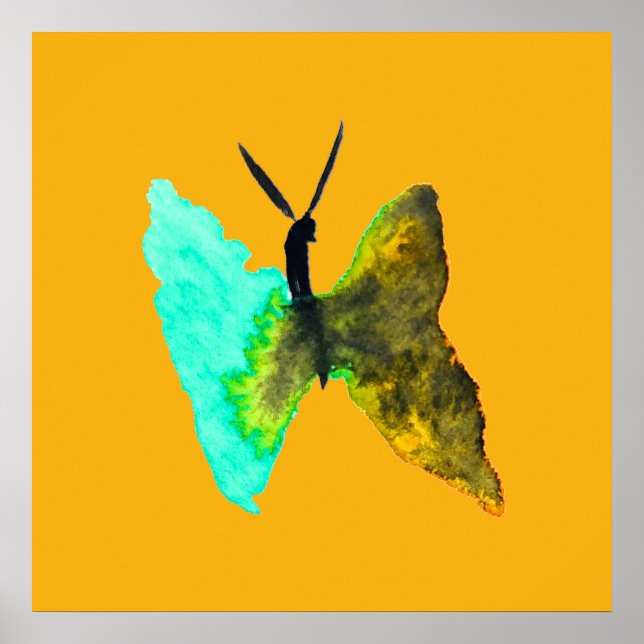 Poster Aquarelle papillon aqua joli (Devant)