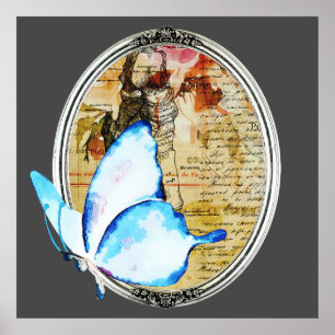 Poster Aquarelle Papillon Et Cadre