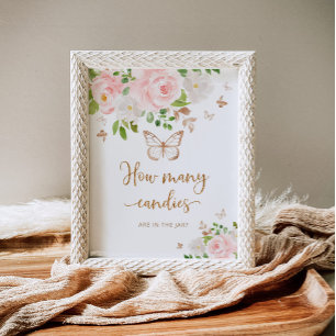 Poster Aquarelle papillon floral devinez combien de bonbo
