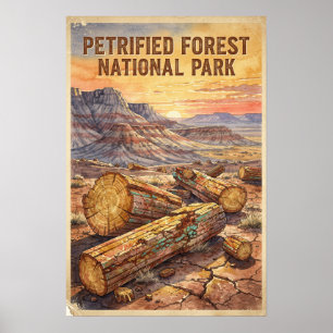 Poster Aquarelle Parc national de la forêt pétrifiée Rétr