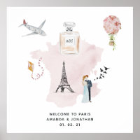 Aquarelle Paris Mariage à thème Bienvenue Monogram