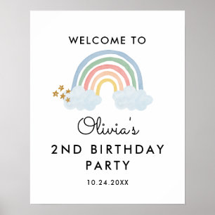Poster Aquarelle Pastel Arc-en-ciel Bienvenue fête d'anni