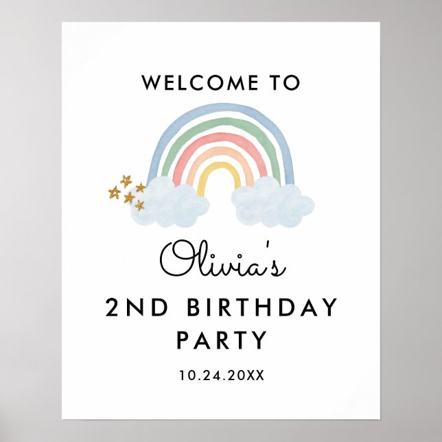 Poster Aquarelle Pastel Arc-en-ciel Bienvenue fête d'anni (Devant)