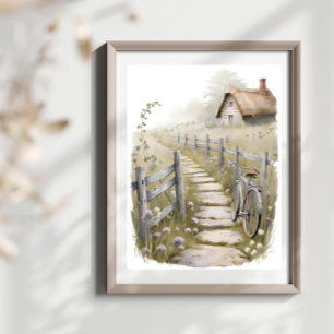 Poster Aquarelle Pays Cottage Décor Mur Art