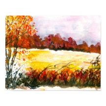 Aquarelle Paysage Abstrait Arbres d'automne