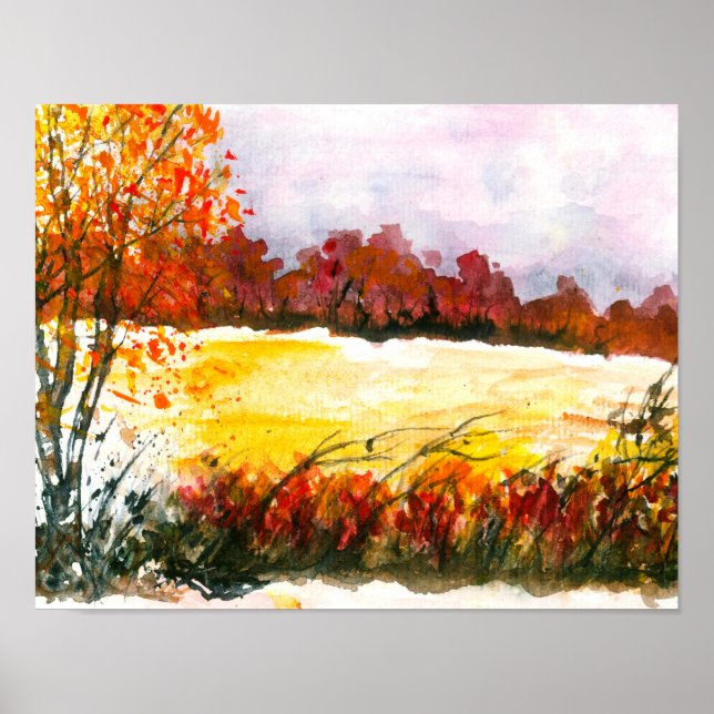Poster Aquarelle Paysage Abstrait Arbres d'automne (Devant)