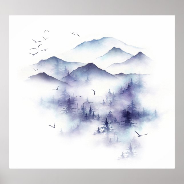 Poster Aquarelle, paysage hivernal (Devant)