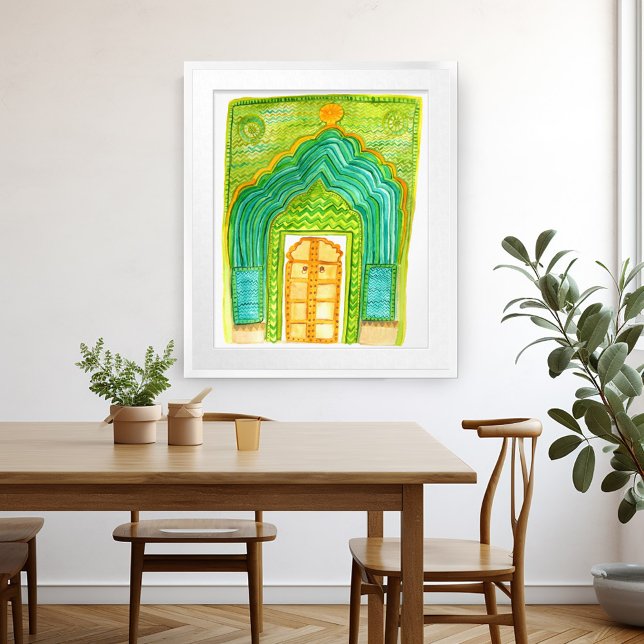 Poster Aquarelle Peacock Door Jaipur City Palace Vert (Peacock Door Watercolor Jaipur City Palace Green Poster Wall Art colorful green unique)