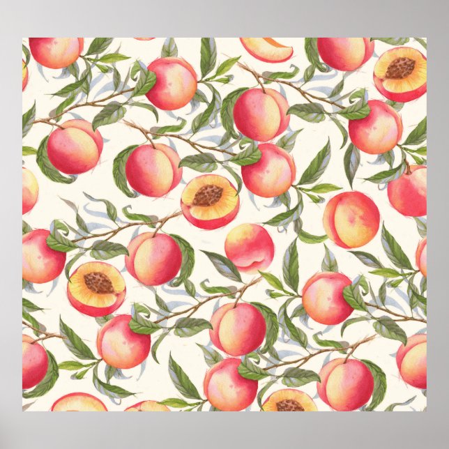 Poster Aquarelle pêche, motif floral transparent. (Devant)
