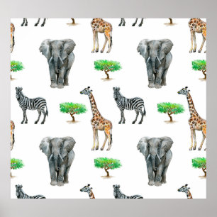 Poster Aquarelle Peint Animaux Motif sans couture