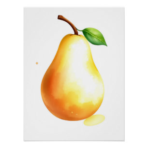 Poster Aquarelle Peinte à la main Pear sur Blanc simple