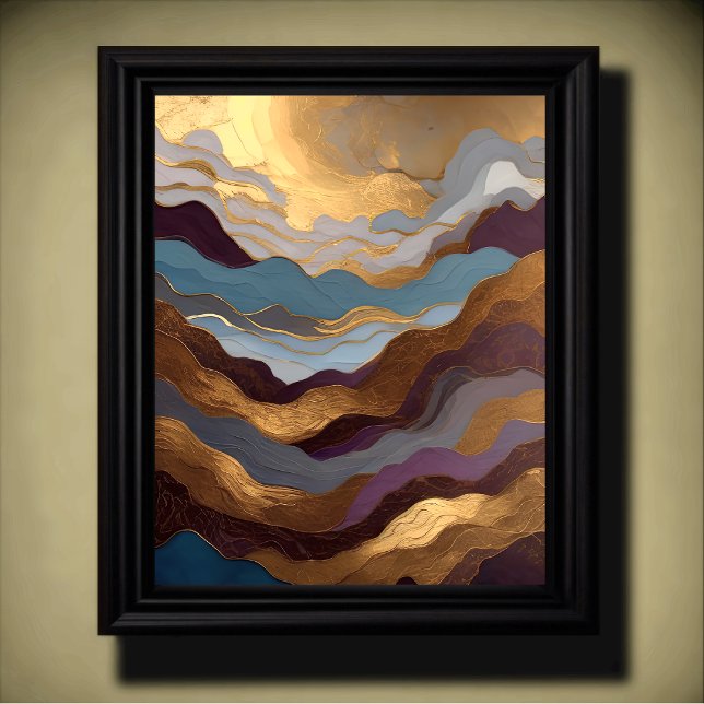 Poster Aquarelle peinture Abstraite or pourpre bleu (Créateur téléchargé)