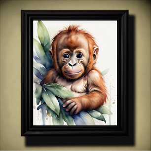 Poster Aquarelle Peinture bébé Orangutan Nursery 5:4