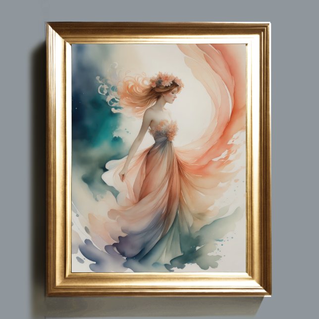 Poster Aquarelle Peinture Belle Nymphe d'eau (Créateur téléchargé)