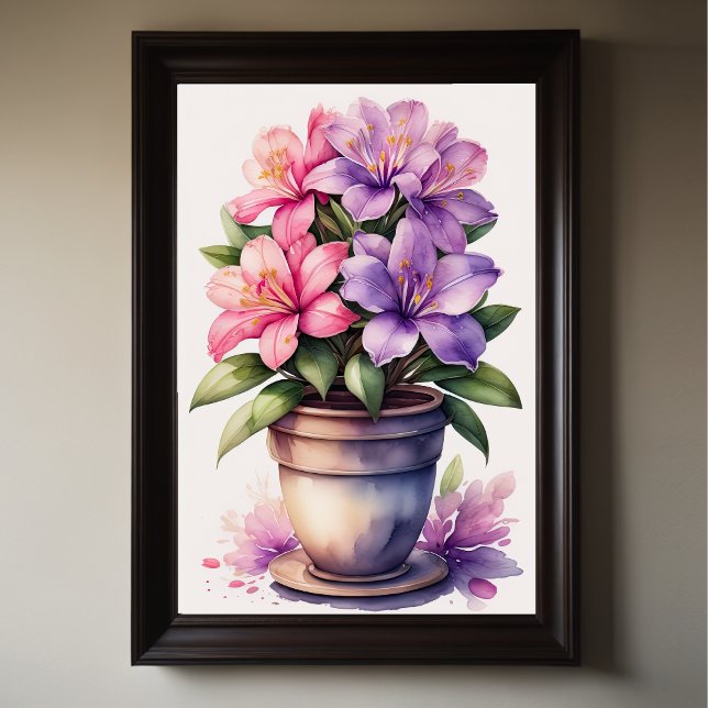 Poster Aquarelle Peinture de Azalea en Pot pourpre (Créateur téléchargé)