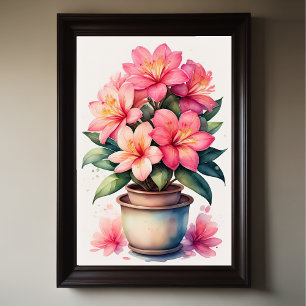 Poster Aquarelle Peinture de Azalea en rose pot