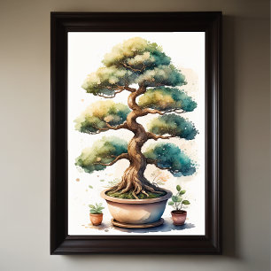 Poster Aquarelle Peinture de Bonsai Tree en Pot II