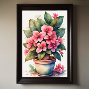 Poster Aquarelle Peinture de Bouganvillea Pot Rose III