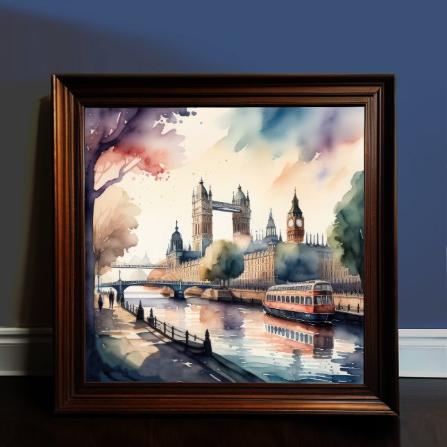 Poster Aquarelle Peinture de Cityscape Londres Angleterre (Créateur téléchargé)